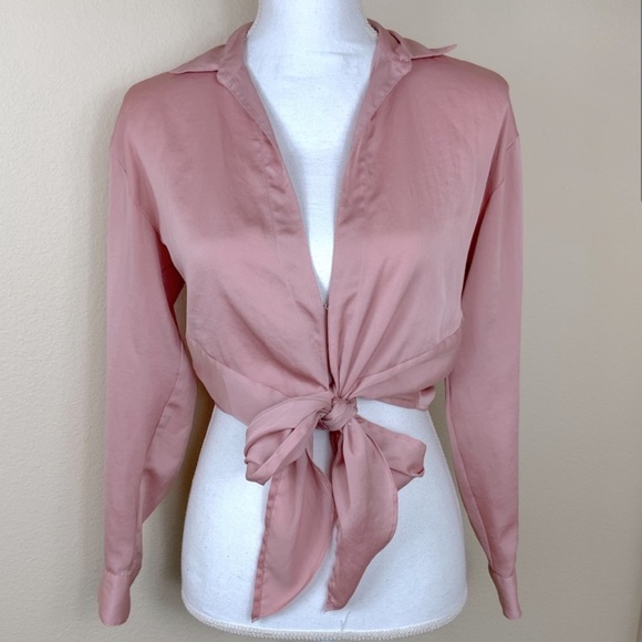 Victoria Secret Satin Pink Blouse tie-front shirt - Picture 2 of 4